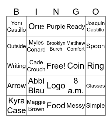 Yearbook Bingo Card