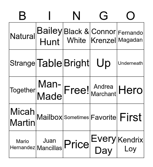Yearbook Bingo Card