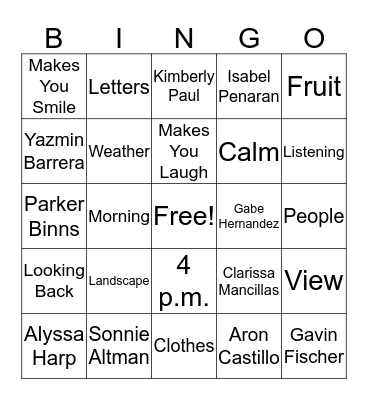 Yearbook Bingo Card