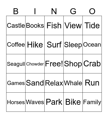 Beach Bingo Card