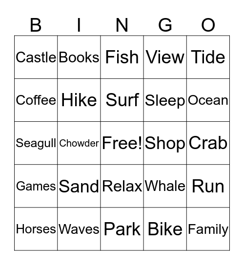 Beach Bingo Card