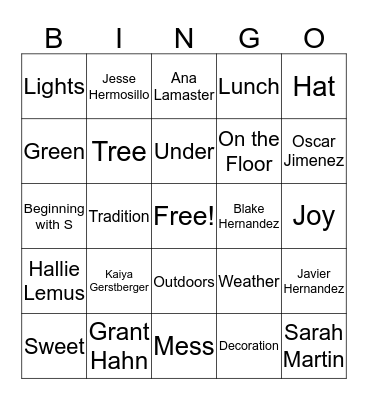 Yearbook Bingo Card