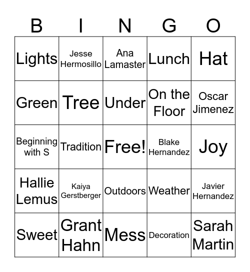 Yearbook Bingo Card