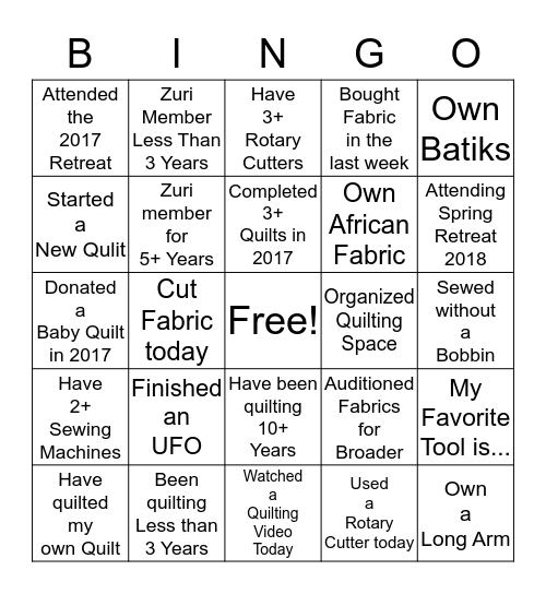 Zuri BINGO Card