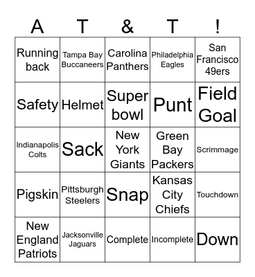 AT&T Super Bowl Bingo 2018 Bingo Card