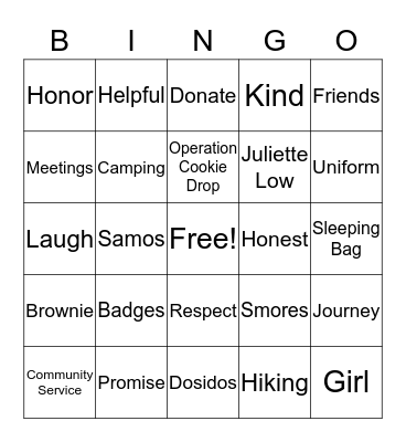 Girl Scouts  Bingo Card