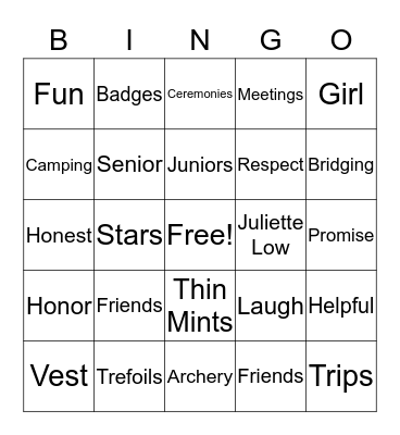 Girl Scouts Bingo Card