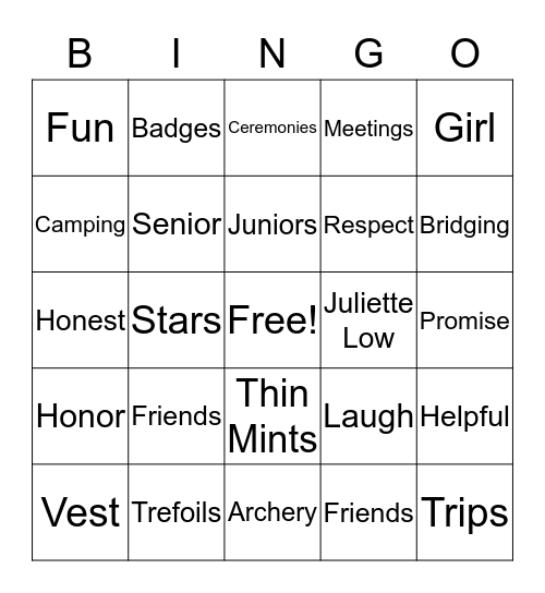 Girl Scouts Bingo Card