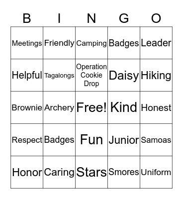 Girl Scouts Bingo Card