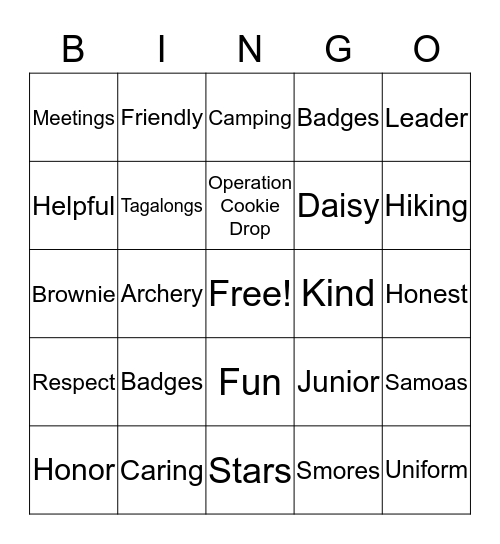 Girl Scouts Bingo Card