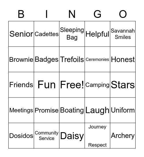 Girl Scouts Bingo Card