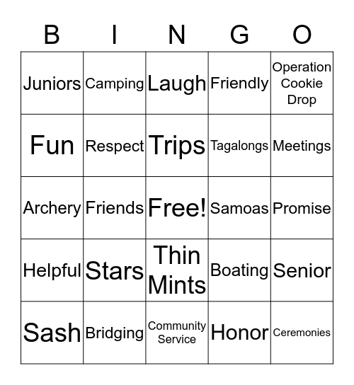 Girl Scouts Bingo Card