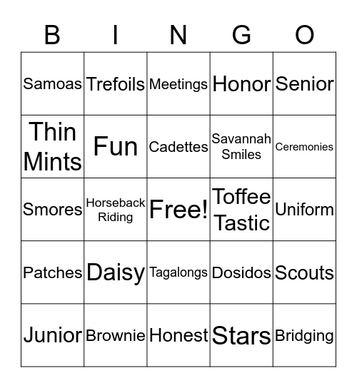 Girl Scouts Bingo Card