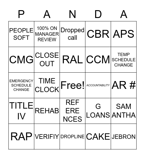 Panda Bingo Card