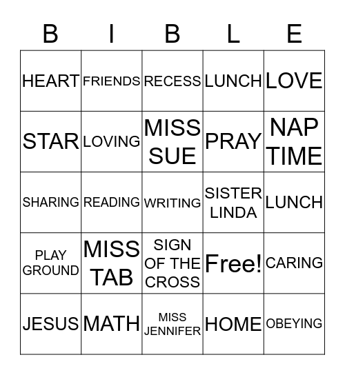 St. Patrick Catholic School Bingo Card