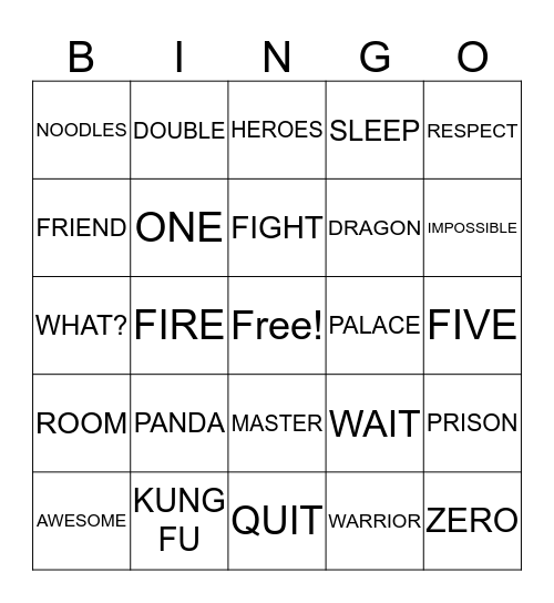 KUNGFU PANDA Bingo Card