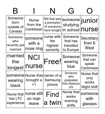 NURSE BINGO! Bingo Card