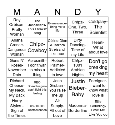 Playlist Bingo Card