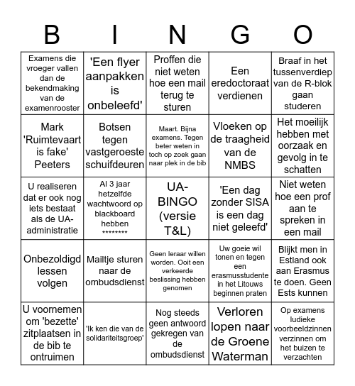 UA-Bingo (versie T&L) Bingo Card