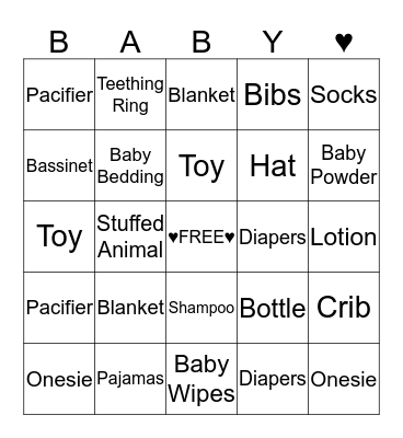 Jesse and Esther's Baby Gift Bingo! Bingo Card