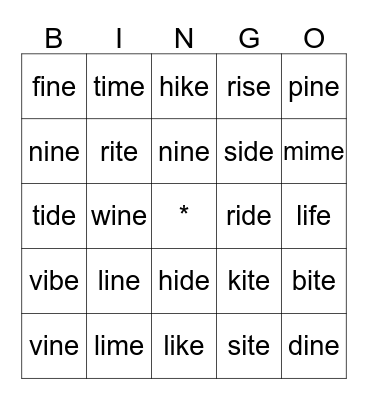 long i Bingo Card
