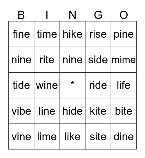 long i Bingo Card