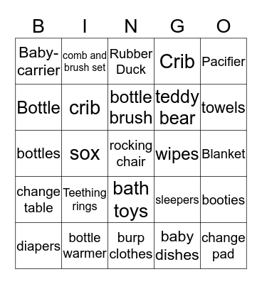 Rachel's Baby Shower Bingo Card