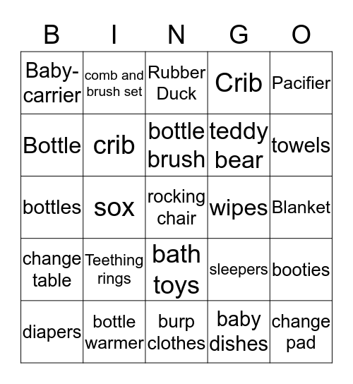 Rachel's Baby Shower Bingo Card