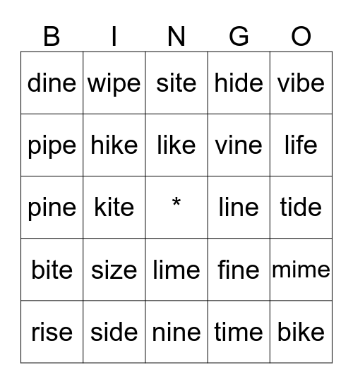 long i Bingo Card