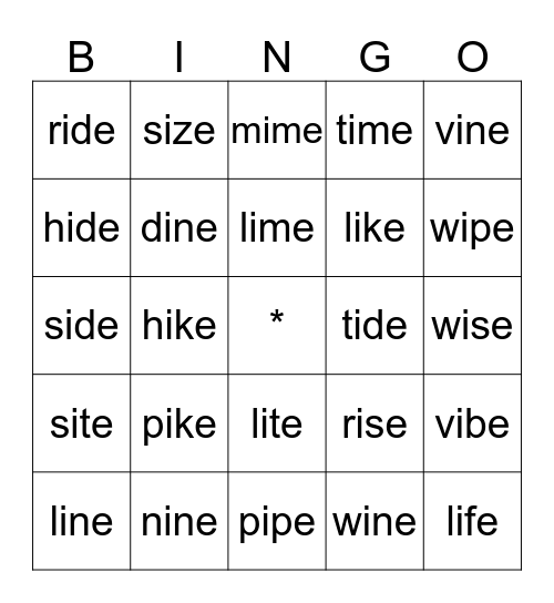 long i Bingo Card