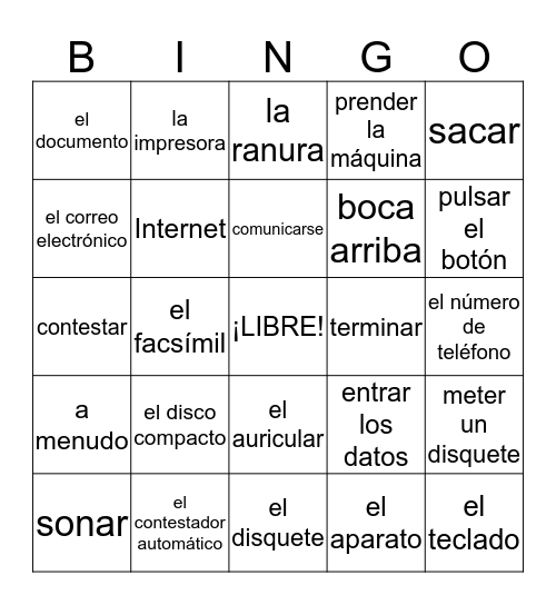 Español IV - Capítulo 4 - Telecomunicaciones Bingo Card