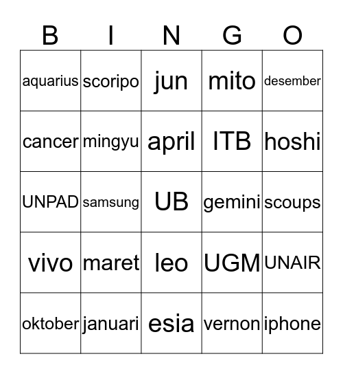 naomi's Bingo Card