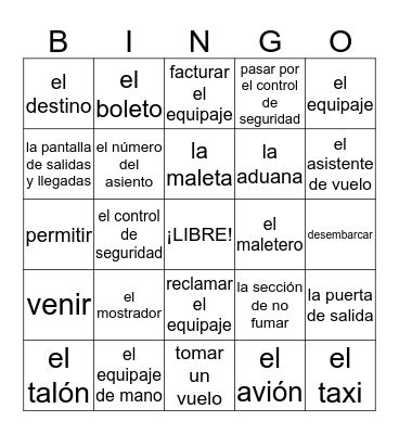 Español III - Capítulo 11 - Un Viaje en Avión Bingo Card