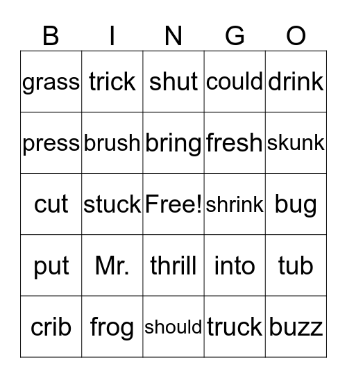 Spelling Bingo Card