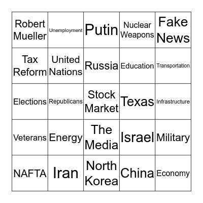 SA to DC 2018 SOTU Bingo Card