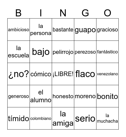 Español 1 - Capítulo 1 - Un Amigo o Una Amiga Bingo Card