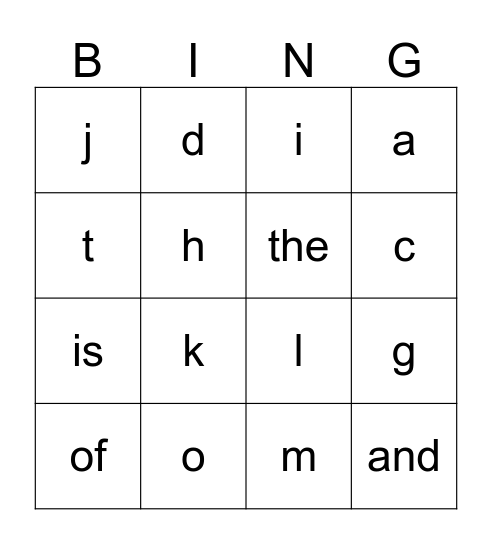 Alphabet Bingo Card