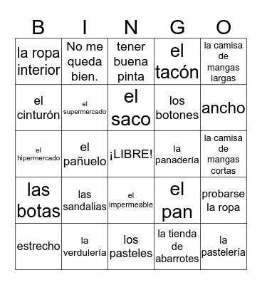 Español IV - Capítulo 4 - De Tiendas Bingo Card