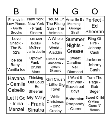 VOICES KARAOKE Bingo Card