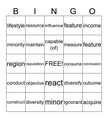 Unit 1 & Oxford 3000 Word List Bingo Card