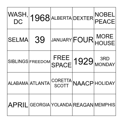 MLKING HOLIDAY Bingo Card