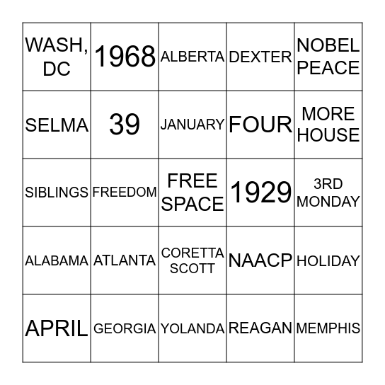 MLKING HOLIDAY Bingo Card