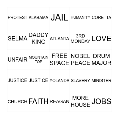 MLK HOLIDAY Bingo Card