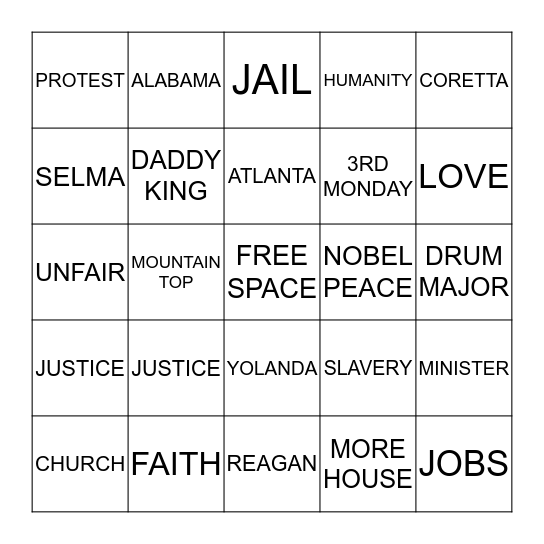 MLK HOLIDAY Bingo Card
