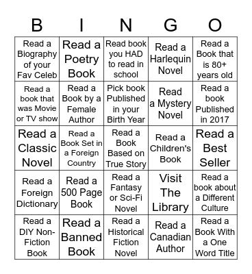 Reading Bingo Adults Bingo Card