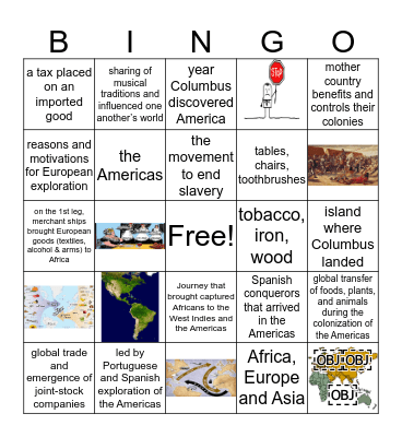 Unit 6: European Exploration, Atlantic Slave Trade & the Columbian Exchange Bingo Card