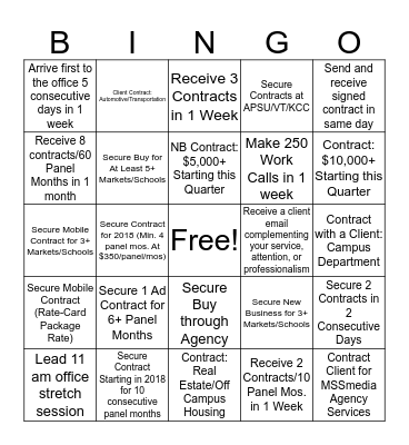 Sales Bingo Card