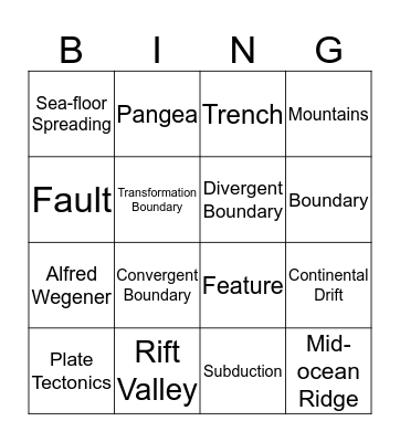 Plate Tectonics Bingo Card