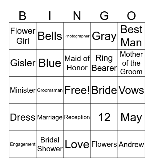 Bridal Bingo Card
