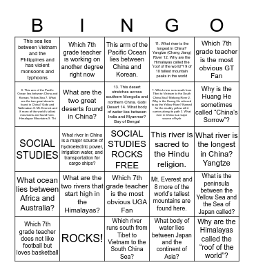 Southern and Eastern Asia Bingo Card